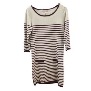 Banana Republic Women's Tunic Sweater  Gray Black Stripe 3/4 Sleeve Scoop Neck M